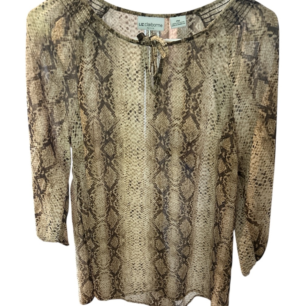 Liz Claiborne Brown Snake Print Women's Top PTP 20 L 24.5